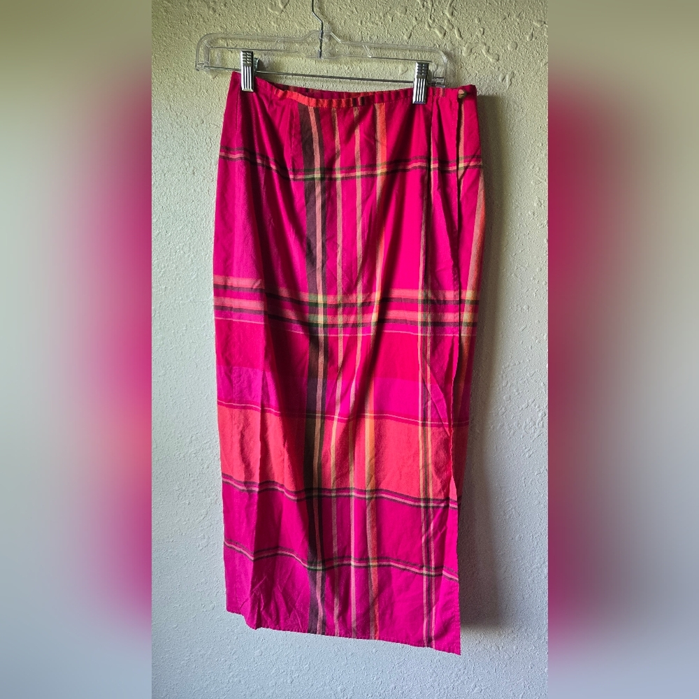 🌻Liz Claiborne Vibrant Pink Plaid Maxi Skirt, Sz 8P